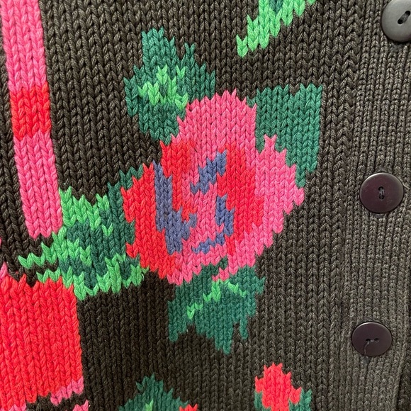 Vintage 80’s Hand Knit Gallagher Pink Floral Irish Cardigan Medium - Picture 3 of 7